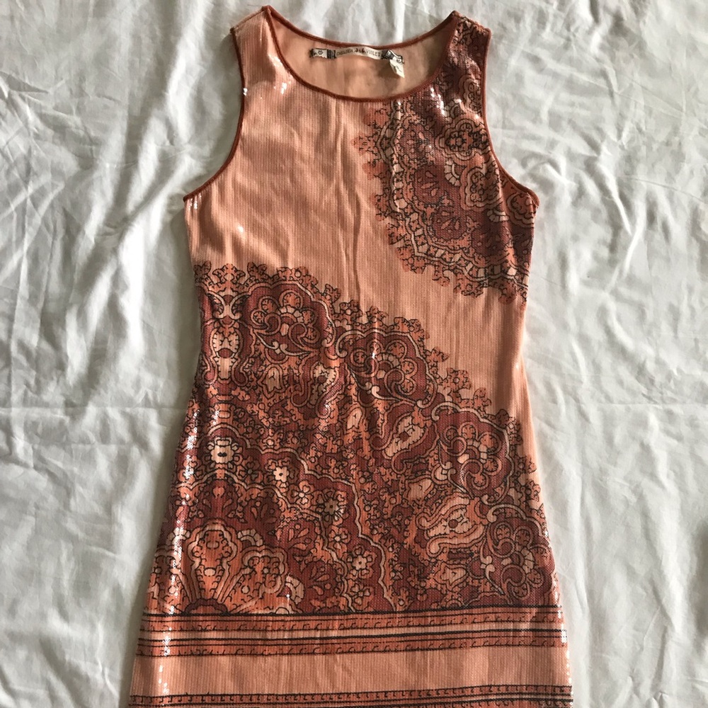 Sequence orange peach sleeveless dress.